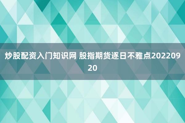炒股配资入门知识网 股指期货逐日不雅点20220920