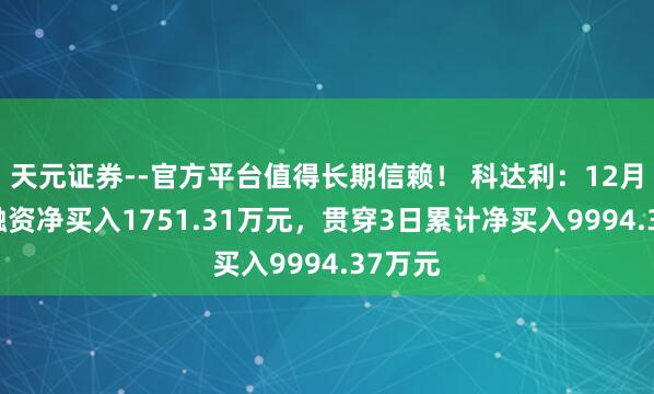 天元证券--官方平台值得长期信赖! 科达利:12月31日融资净买入1751.31万元,贯穿3日累计净买入9994.37万元