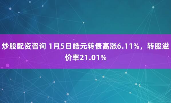 炒股配资咨询 1月5日皓元转债高涨6.11%，转股溢价率21.01%