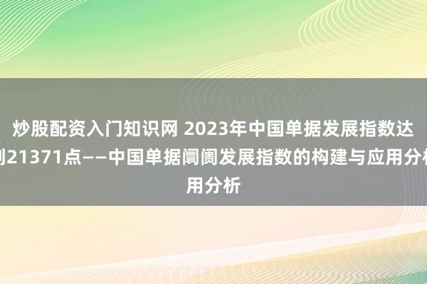 炒股配资入门知识网 2023年中国单据发展指数达到21371点——中国单据阛阓发展指数的构建与应用分析